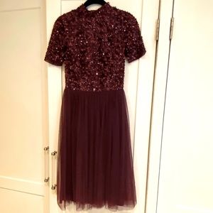Beautiful plum colored sequin tulle dress